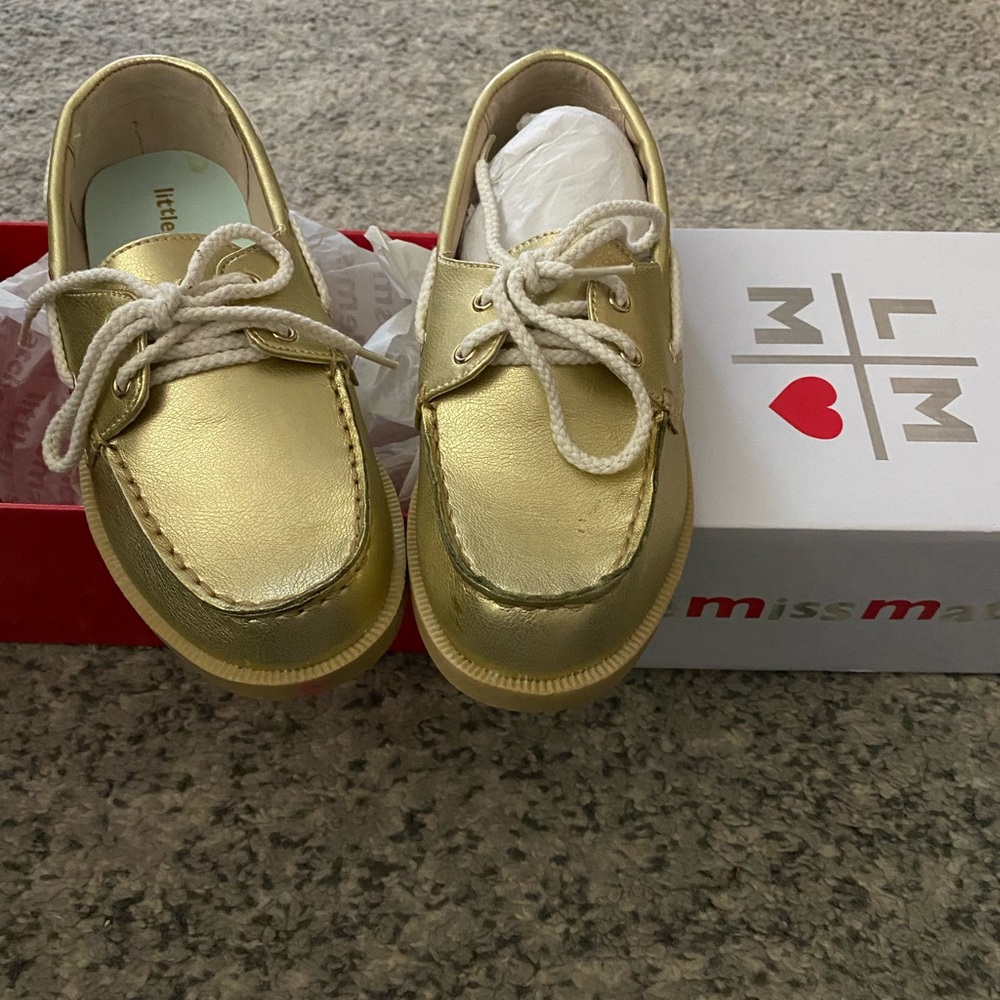 Brand new Little Miss Matched gold boat shoes. Size 2